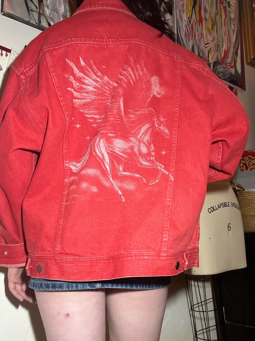 Vintage Pegasus print red denim jacket